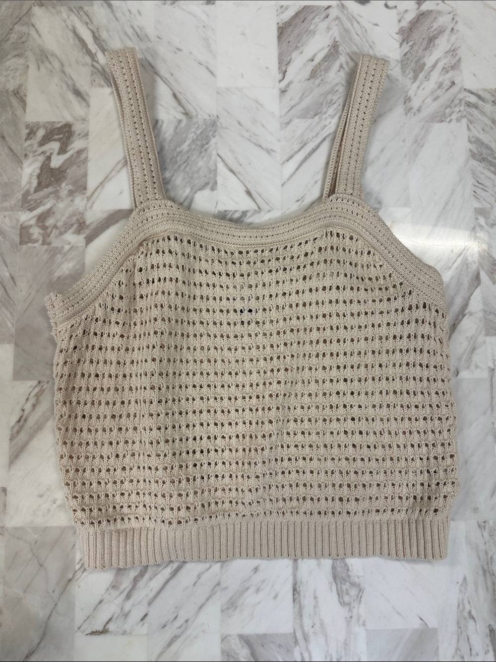 Beige Crochet Knit Tank Top - Women